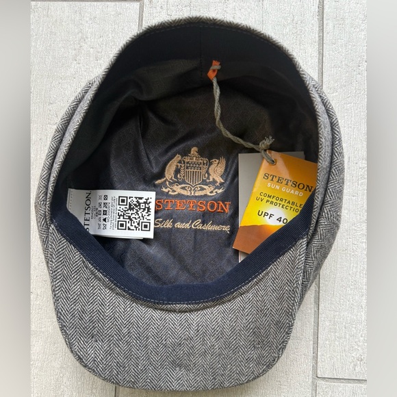 NWT Stetson STC1 Cashmere/Silk Herringbone Brown/Gray Hatteras Newsboy Cap 55cm - Picture 2 of 2
